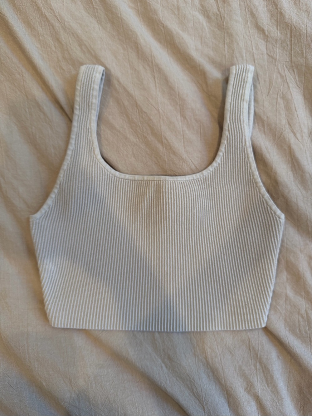 Ribbed Square-Neck Tan Crop Tank Top